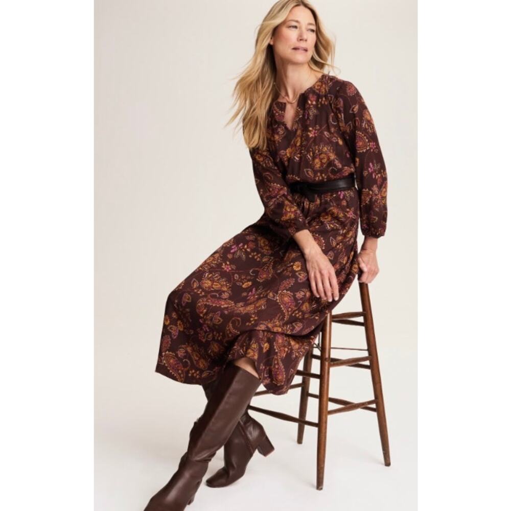 NWT J.Jill‎ Floral Smocked Waist Midi Dress Size XL Boho Cottagecore